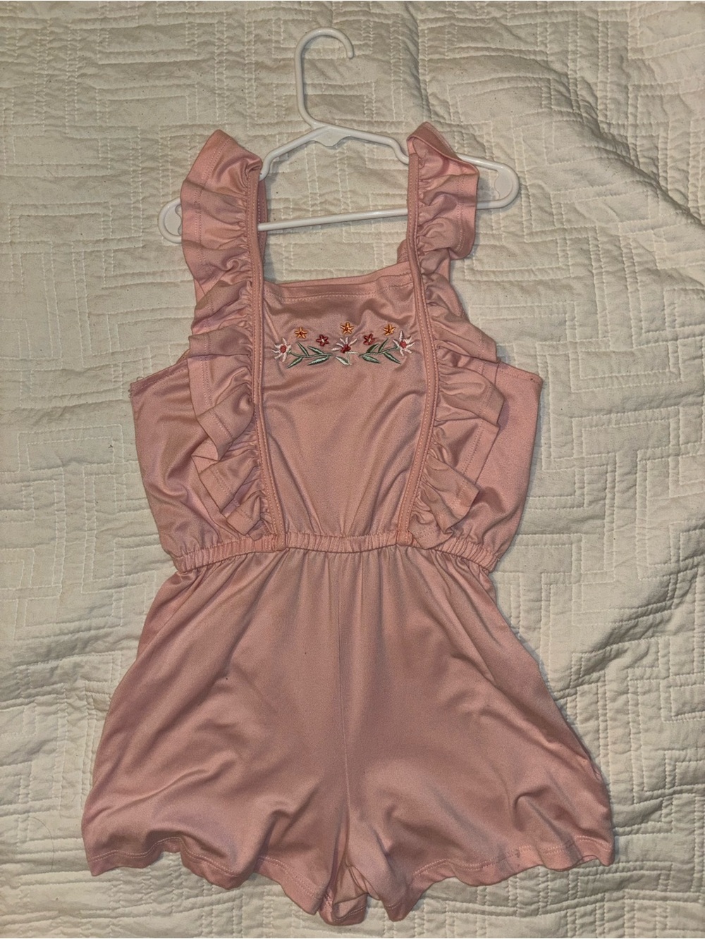 Blush Pink Embroidered Ruffle Romper